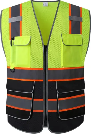 Reflective Mesh Safety Vest - High Visibility Multi Pockets Breathable Workwear, ANSI/ISEA Standard