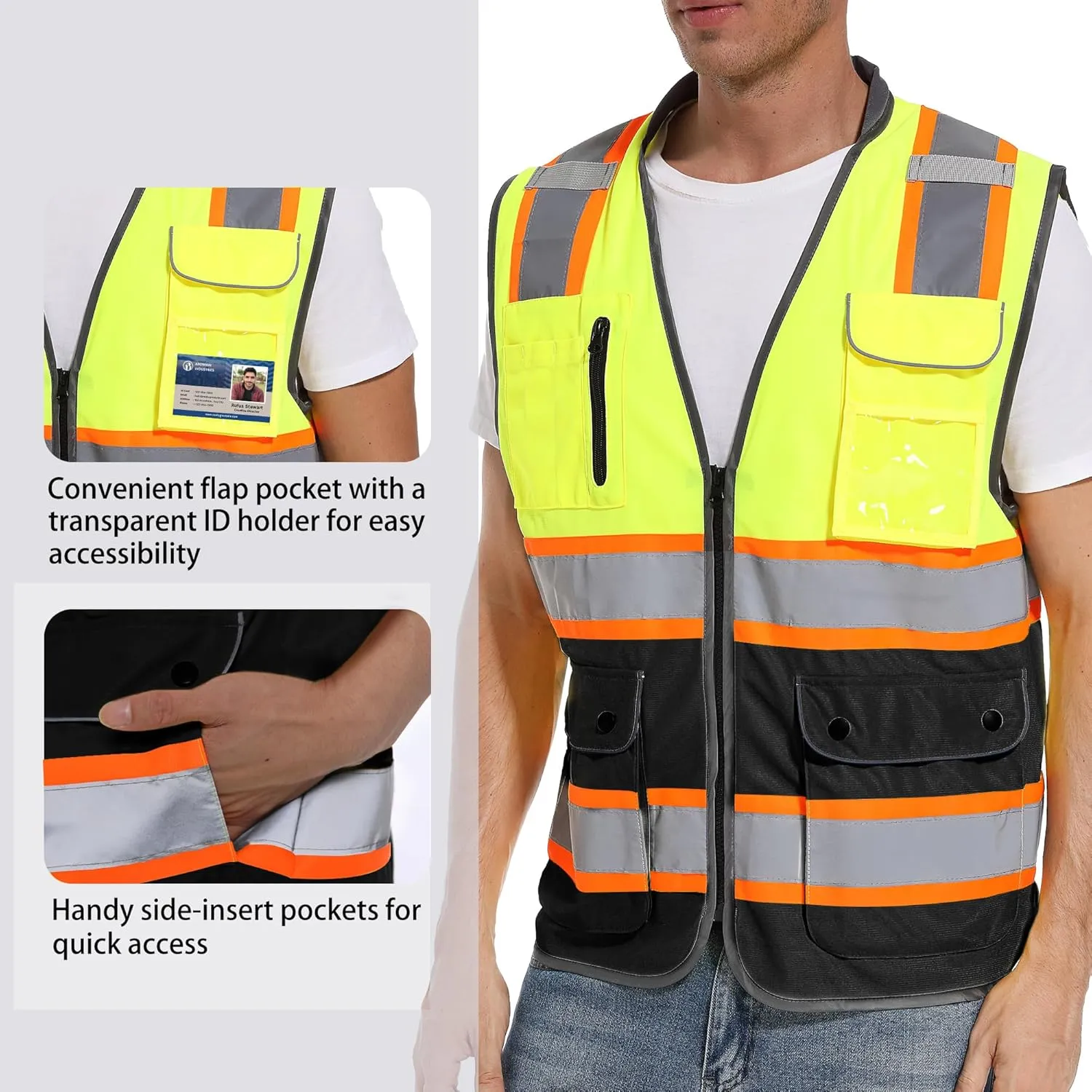Reflective Safety Vest for Men and Women - High Visibility Construction Vest - Dual Tone Reflective Strips