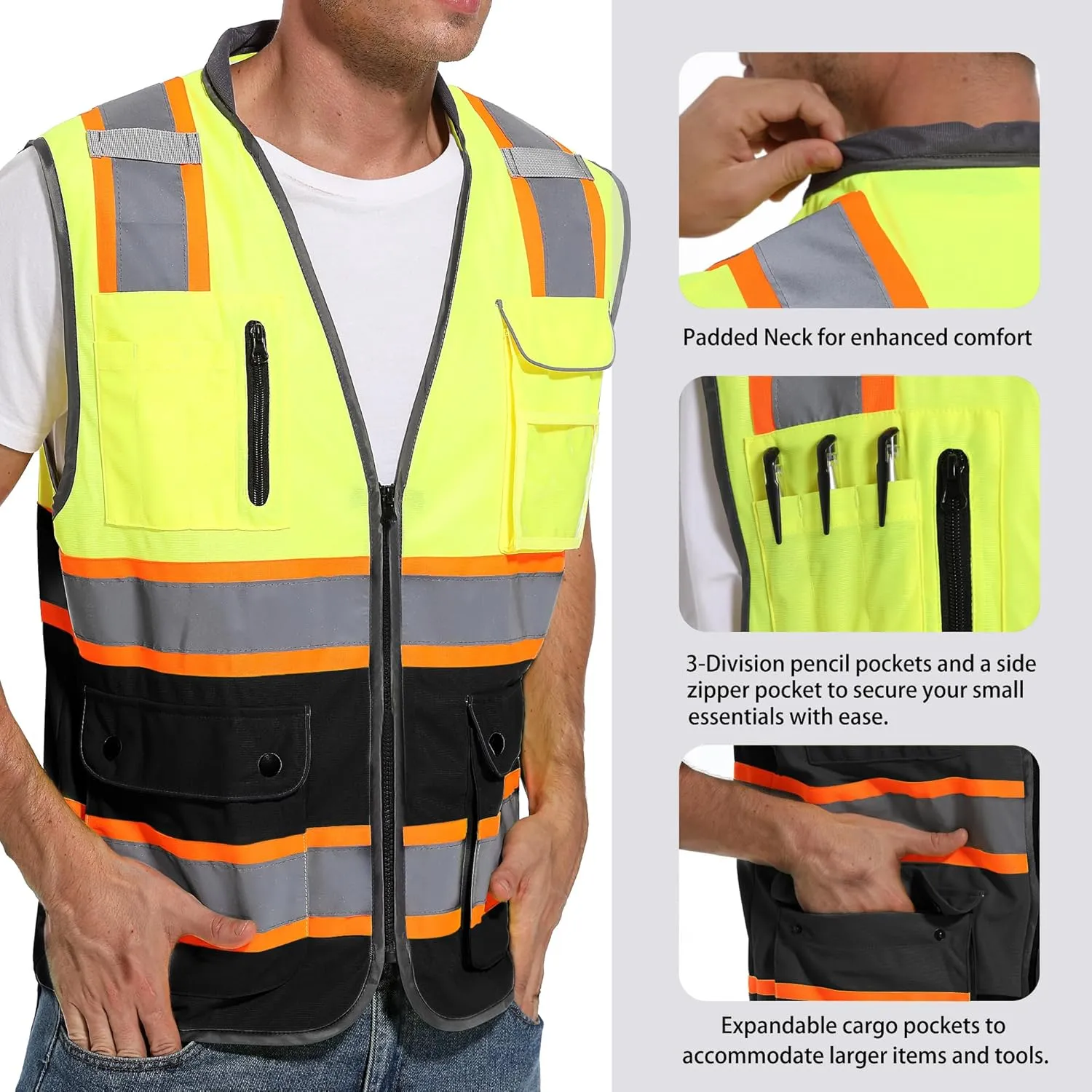Reflective Safety Vest for Men and Women - High Visibility Construction Vest - Dual Tone Reflective Strips