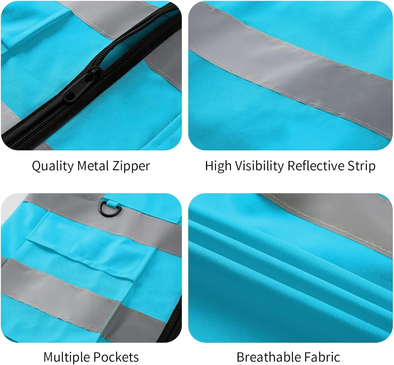 Reflective Vest Class 2 Safety Vests ANSI with Pockets Zipper High Visibility Construction Uniform