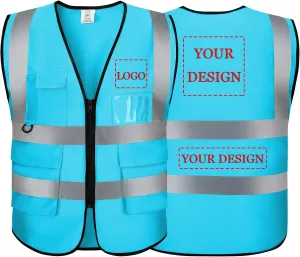 Reflective Vest Class 2 Safety Vests ANSI with Pockets Zipper High Visibility Construction Uniform