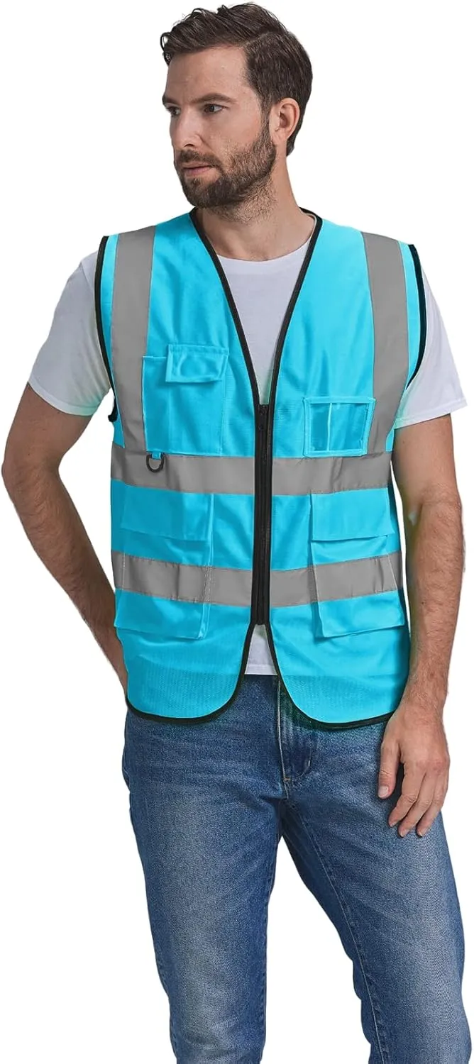 Reflective Vest Class 2 Safety Vests ANSI with Pockets Zipper High Visibility Construction Uniform