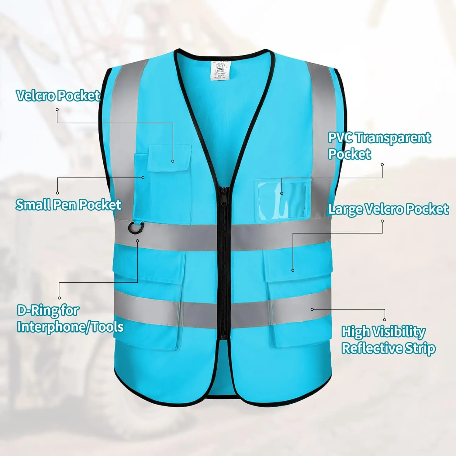 Reflective Vest Class 2 Safety Vests ANSI with Pockets Zipper High Visibility Construction Uniform