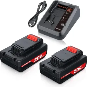 Replacement for Porter Cable 20V Battery and Charger Combo 2-Pack 3.0Ah PCC680L Batteries PCC692L Charger Compatible with Porter-Cable 20V Lithium-Ion Tools Battery PCC685L PCC680L PCC681L PCC682L PCC