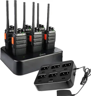 Retevis H-777S Walkie Talkies(6 Pack) Bundle with Six Way Charger(2 Pack),Heavy Duty Portable FRS Two-Way Radios Long Range, Hands Free,Safe Call,Rugged Commercial 2 Way Radios with Gang Charger