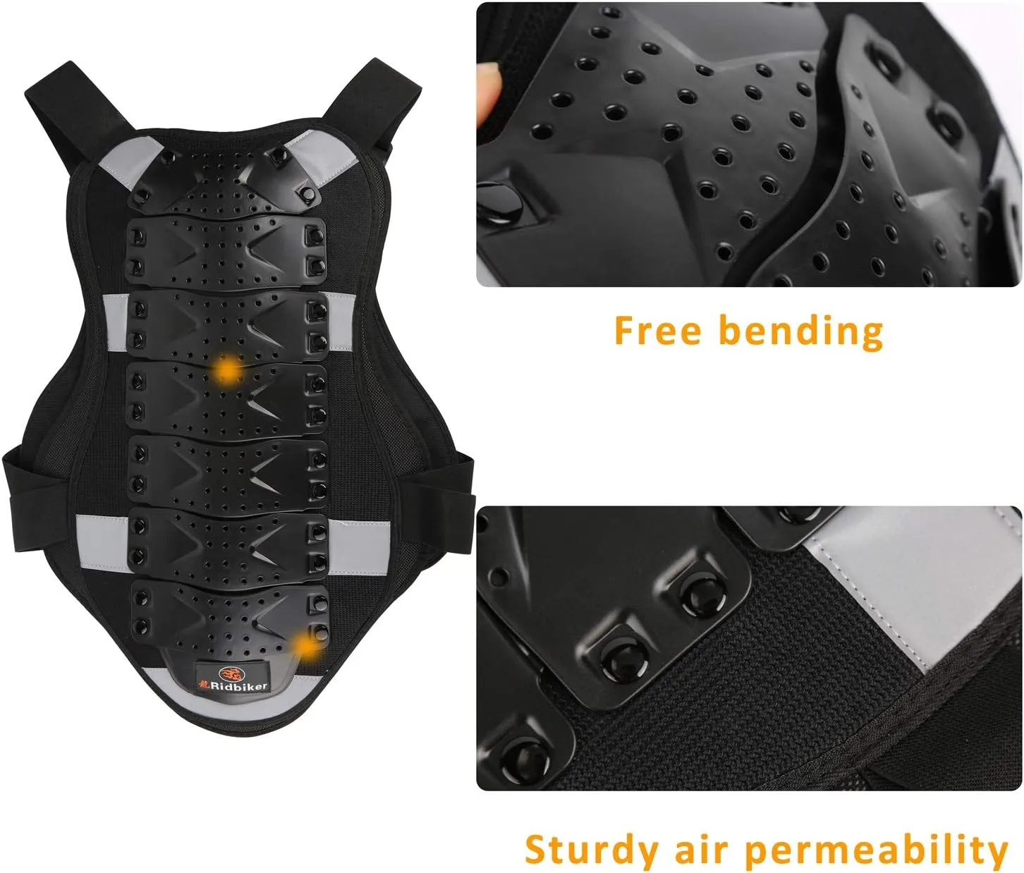 RIDBIKER Chest Protector Motorcycle, Dirt Bike Gear Body Armor Vest Spine Back Protector for Motocross Off-Road (Reflective at Night) (Black, XL)
