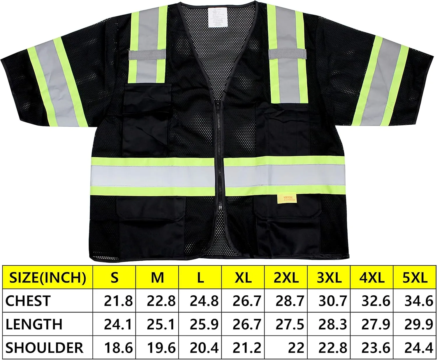 RK-Safety Class 3 Two Tones High Visibility Reflective Strips Breathable Ployester Mesh Vest W/Pockets | ANSI ISEA 107-2015 Certified (Set of 10(small), Black)