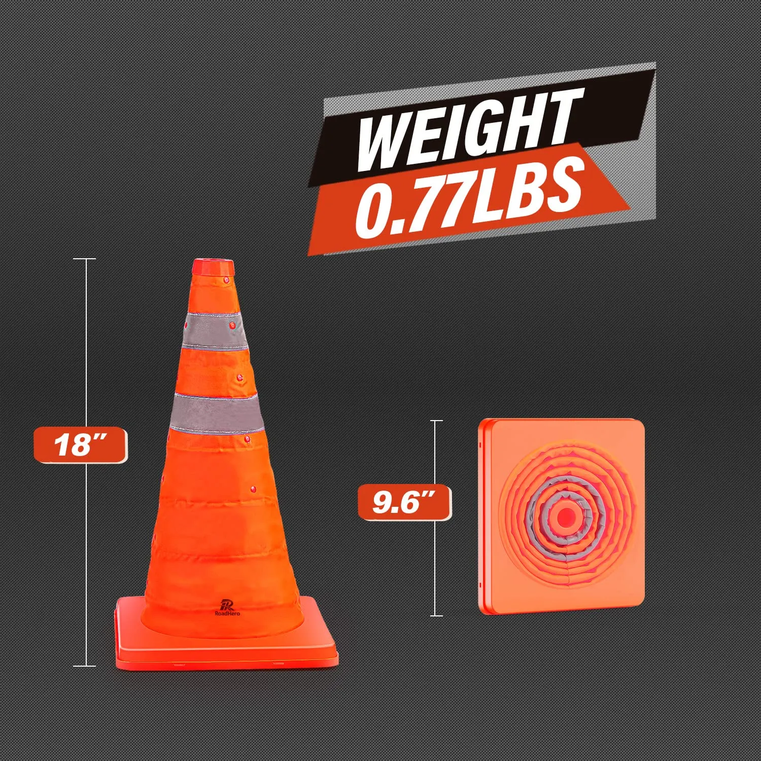 RoadHero 18 Inch 20 Pack Collapsible Traffic Safety Cones, Multi Purpose Pop-up Cones with Reflective Collar for Road Safety, Orange Cones for Driving Training, Parking Lots