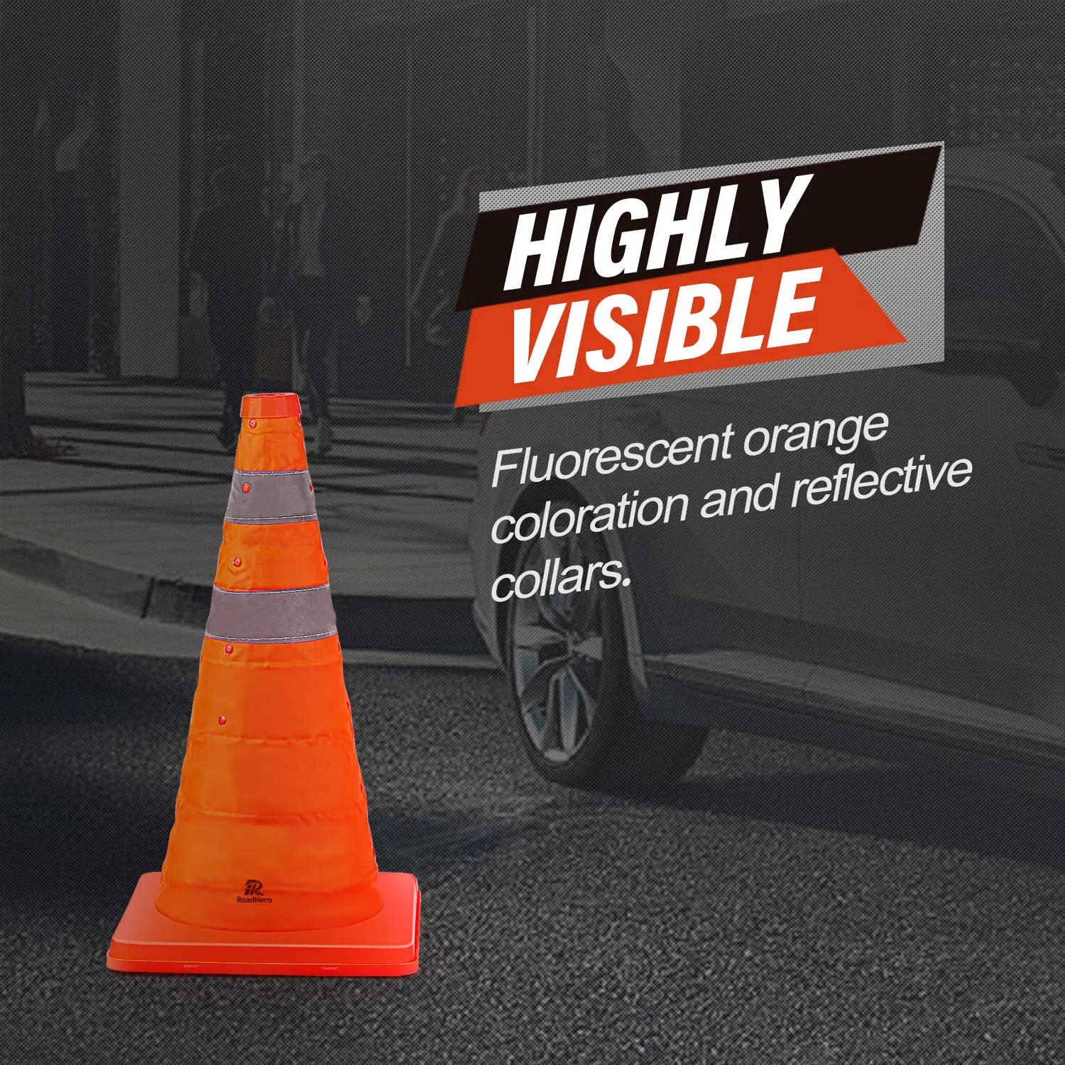 RoadHero 18 Inch 20 Pack Collapsible Traffic Safety Cones, Multi Purpose Pop-up Cones with Reflective Collar for Road Safety, Orange Cones for Driving Training, Parking Lots