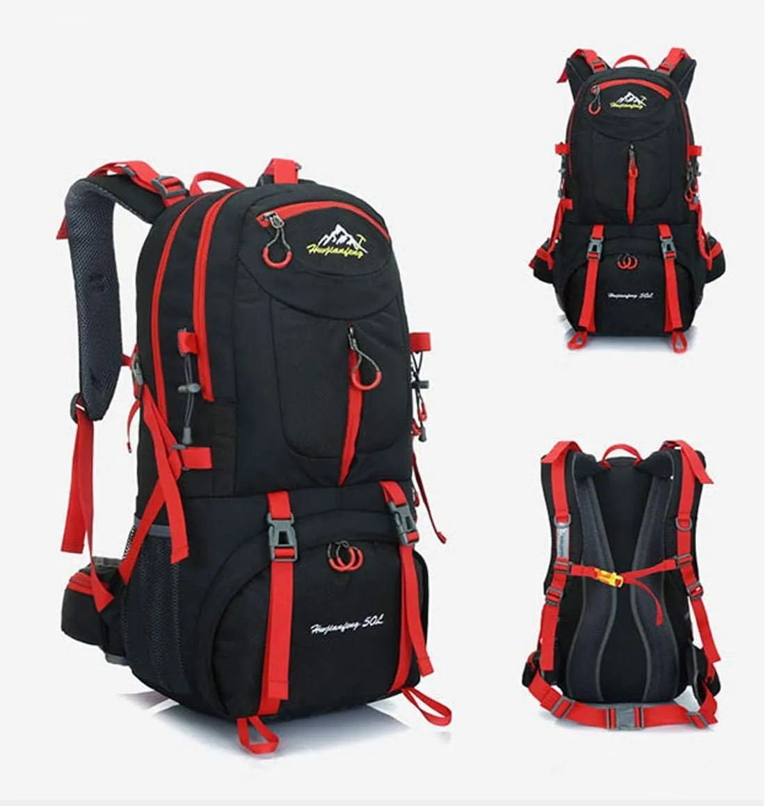 Rojeam Travel Hiking Backpack 40L/50L/60L Daypack for Sport Outdoor Cycling Trekking Climbing Camping, Black, 50L