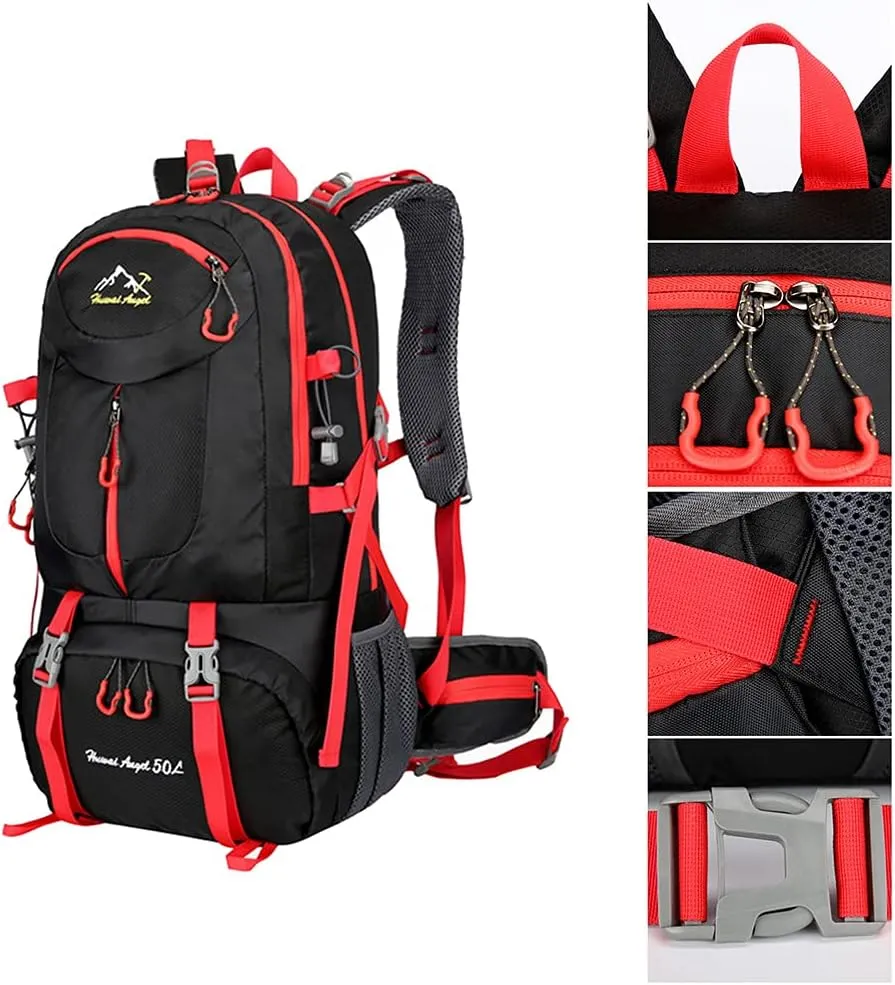 Rojeam Travel Hiking Backpack 40L/50L/60L Daypack for Sport Outdoor Cycling Trekking Climbing Camping, Black, 50L