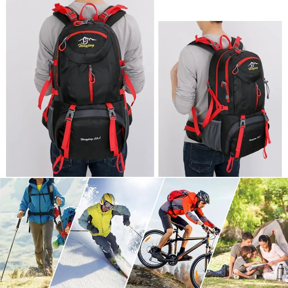 Rojeam Travel Hiking Backpack 40L/50L/60L Daypack for Sport Outdoor Cycling Trekking Climbing Camping, Black, 50L