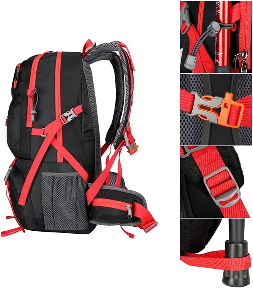 Rojeam Travel Hiking Backpack 40L/50L/60L Daypack for Sport Outdoor Cycling Trekking Climbing Camping, Black, 50L