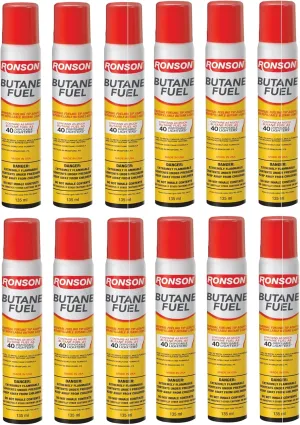Ronson Butane Fuel 2.67oz/76g, Lighter Refill 135ml Cannister, 12 Pack