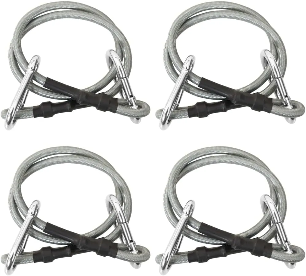 Ropes with Carabiner Set of 4, Weather-Resistant, Secure for Tarpaulins and Awnings, Black and Silver