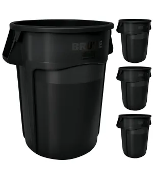 Rubbermaid Commercial Products BRUTE Heavy-Duty Round Trash/Garbage Container, 44-Gallon, Black, for Landscapers/Construction Sites/Restaurants/Back of House/Offices/Warehouses, Pack of 4