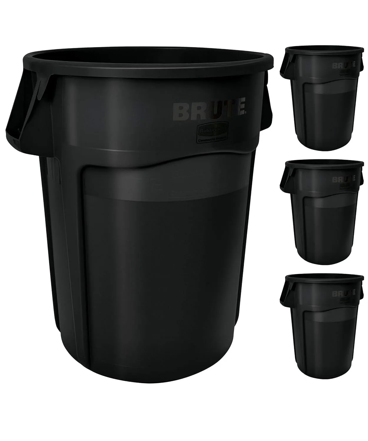 Rubbermaid Commercial Products BRUTE Heavy-Duty Round Trash/Garbage Container, 44-Gallon, Black, for Landscapers/Construction Sites/Restaurants/Back of House/Offices/Warehouses, Pack of 4