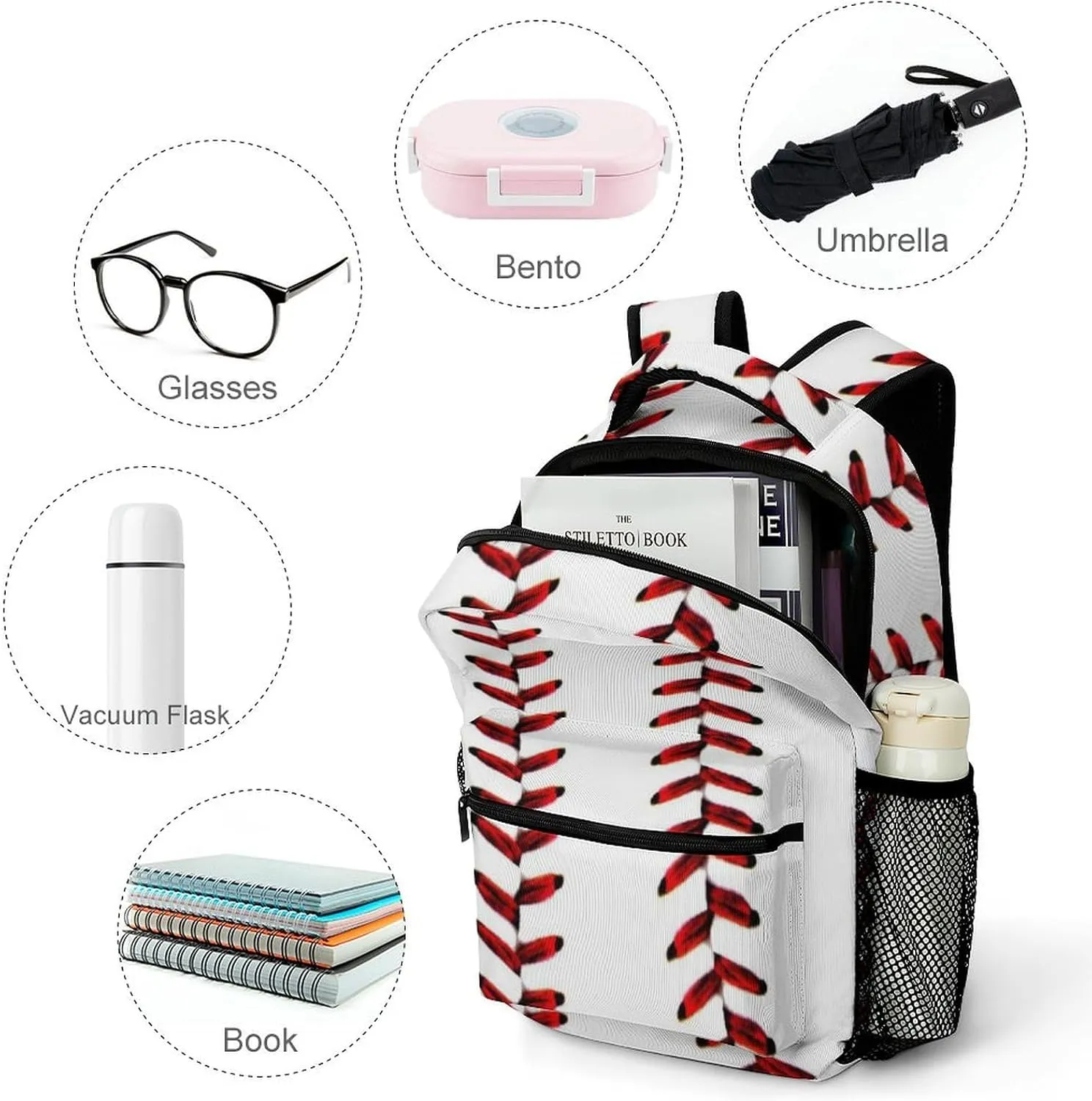 Rucksack Backpack Travel Sport Baseball Print Pattern School Bookbags Double Shoulder Bag for Mens Boys Kids