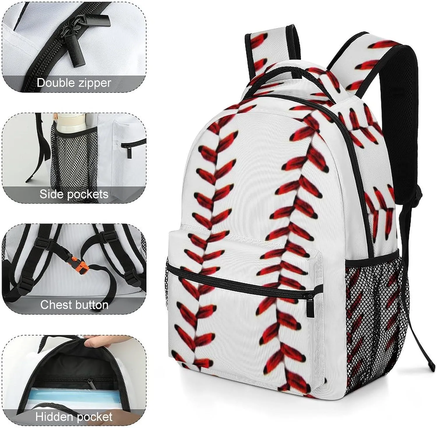 Rucksack Backpack Travel Sport Baseball Print Pattern School Bookbags Double Shoulder Bag for Mens Boys Kids