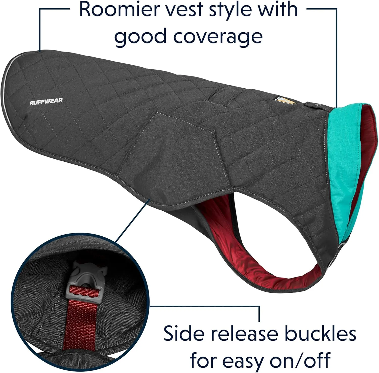 Ruffwear, Stumptown Insulated and Reflective, Cold Weather Winter Jacket for Dogs, Twilight Gray, X-Small