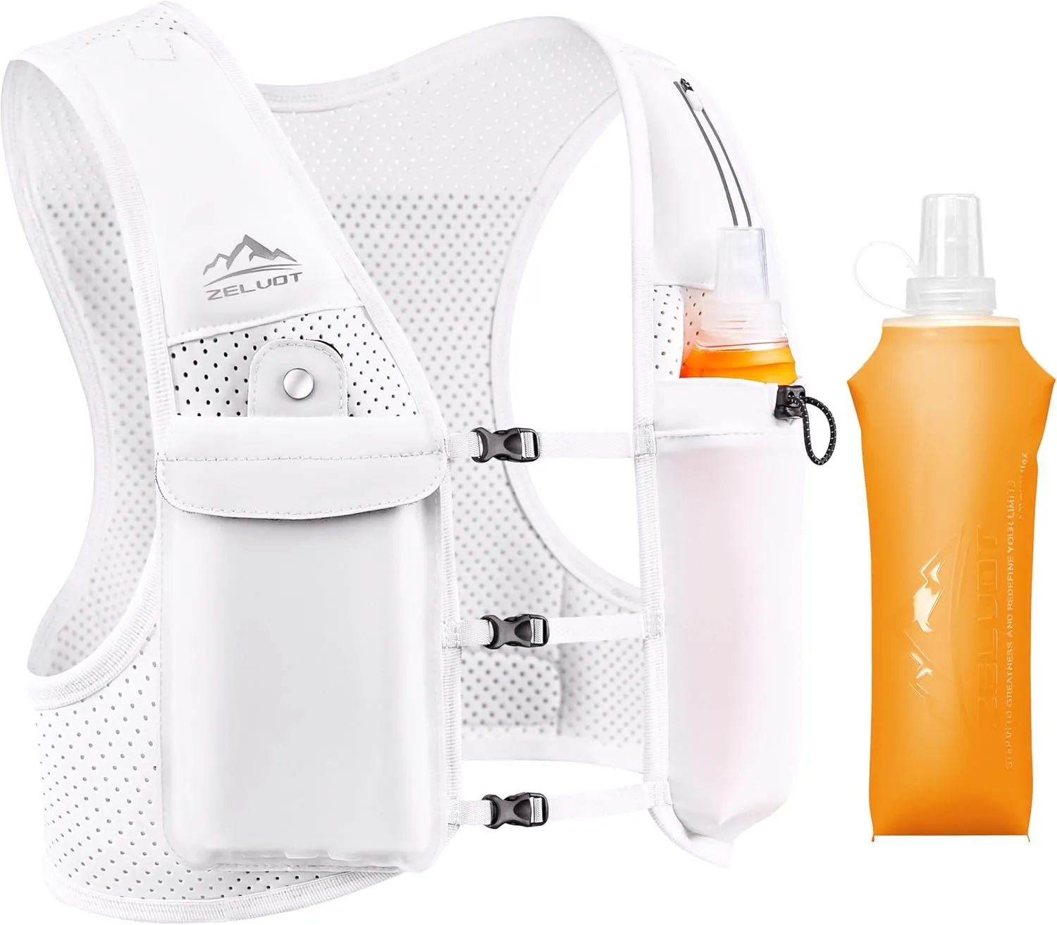 Running Vest for Women Men, USA Original Patent, Adjustable Chest Straps Running Hydration Vest with 500ml Soft Flask, Lightweight Breathable Reflective Running Vest for Marathon