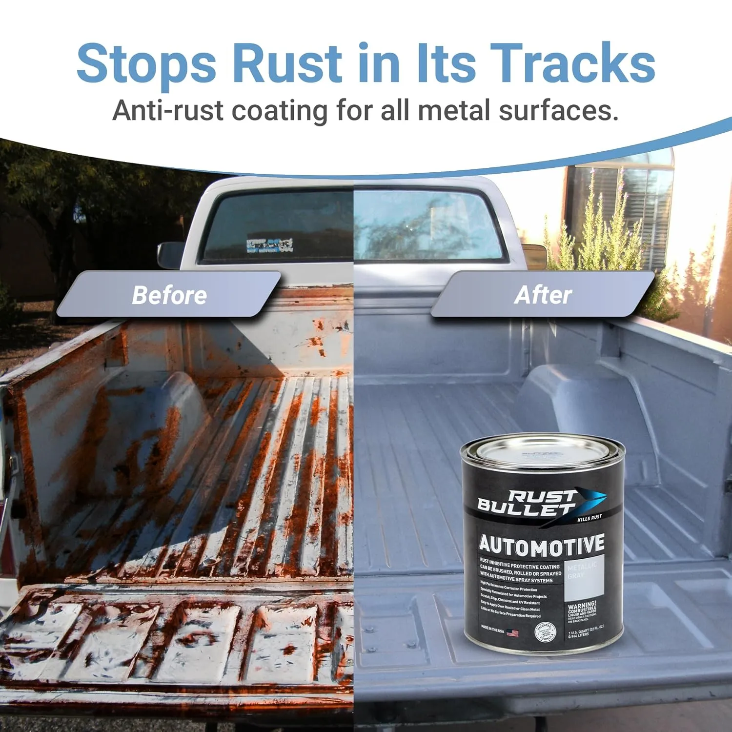 RUST BULLET Automotive - Metallic Gray - 1 Quart - Rust Inhibitor & Protective Coating for Cars, Trucks, & Metal Surfaces, UV Resistant, No Topcoat Needed