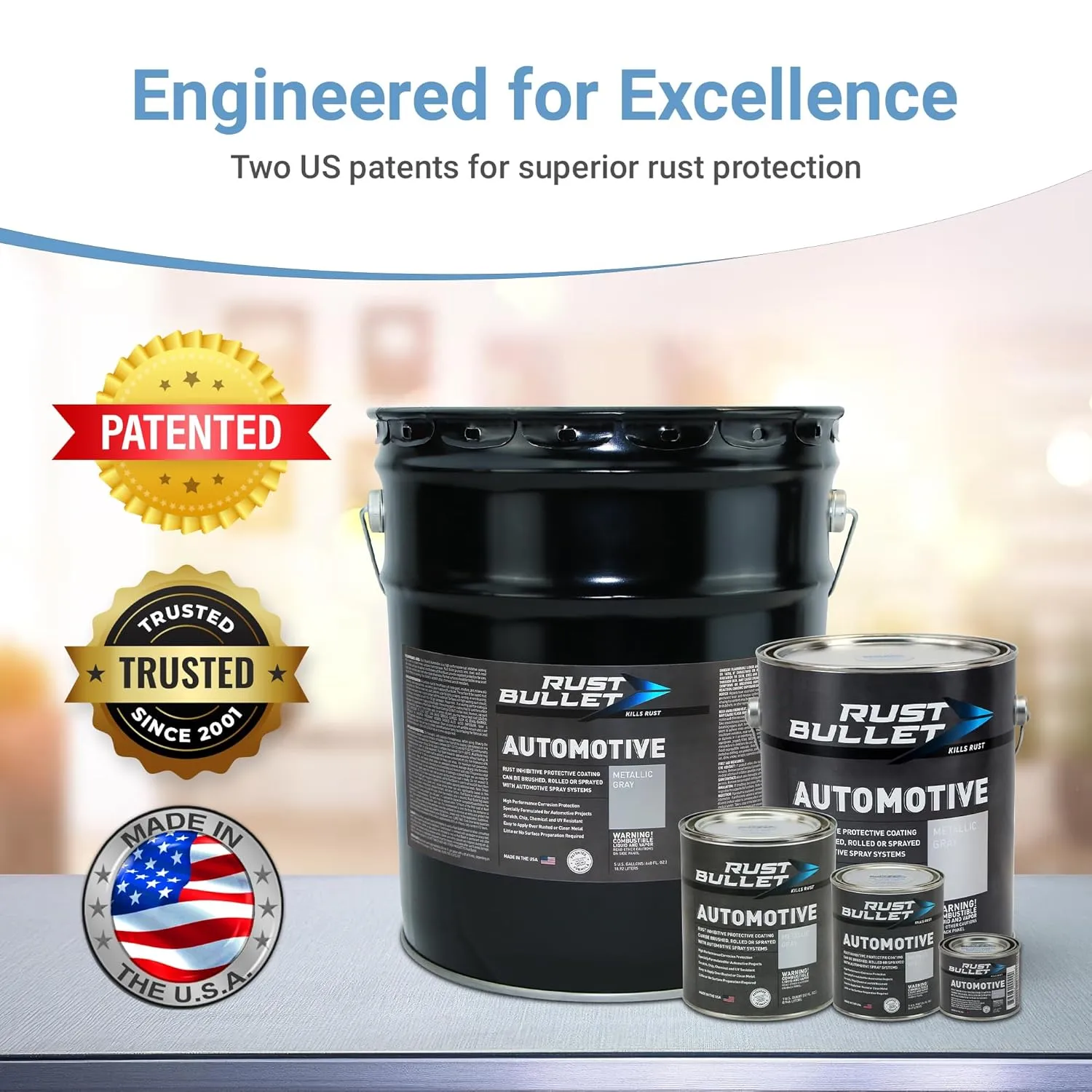 RUST BULLET Automotive - Metallic Gray - 1 Quart - Rust Inhibitor & Protective Coating for Cars, Trucks, & Metal Surfaces, UV Resistant, No Topcoat Needed