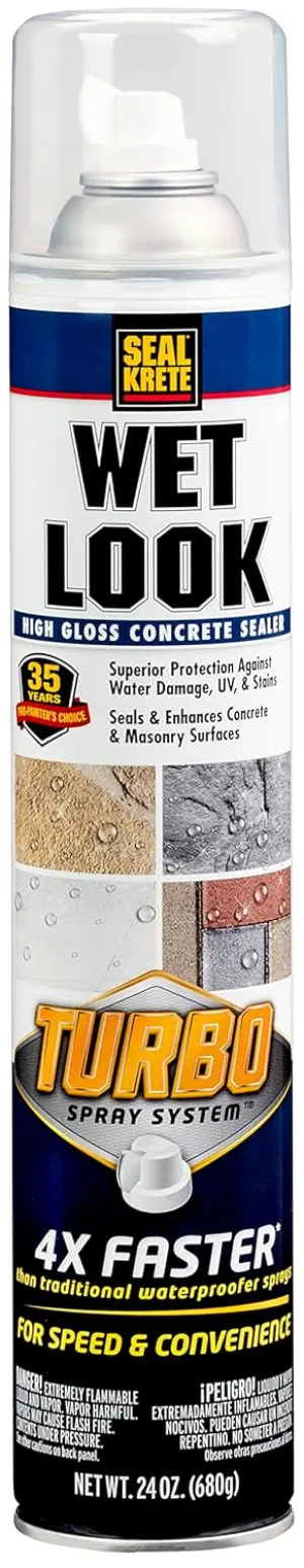 Rust-Oleum Seal-Krete 357925 Wet Look Turbo Concrete Sealer Spray, 24 oz, High Gloss Clear, (Pack of 1)