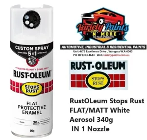 RustOLeum Stops Rust FLAT/MATT White Aerosol 340g 5 IN 1 Nozzle