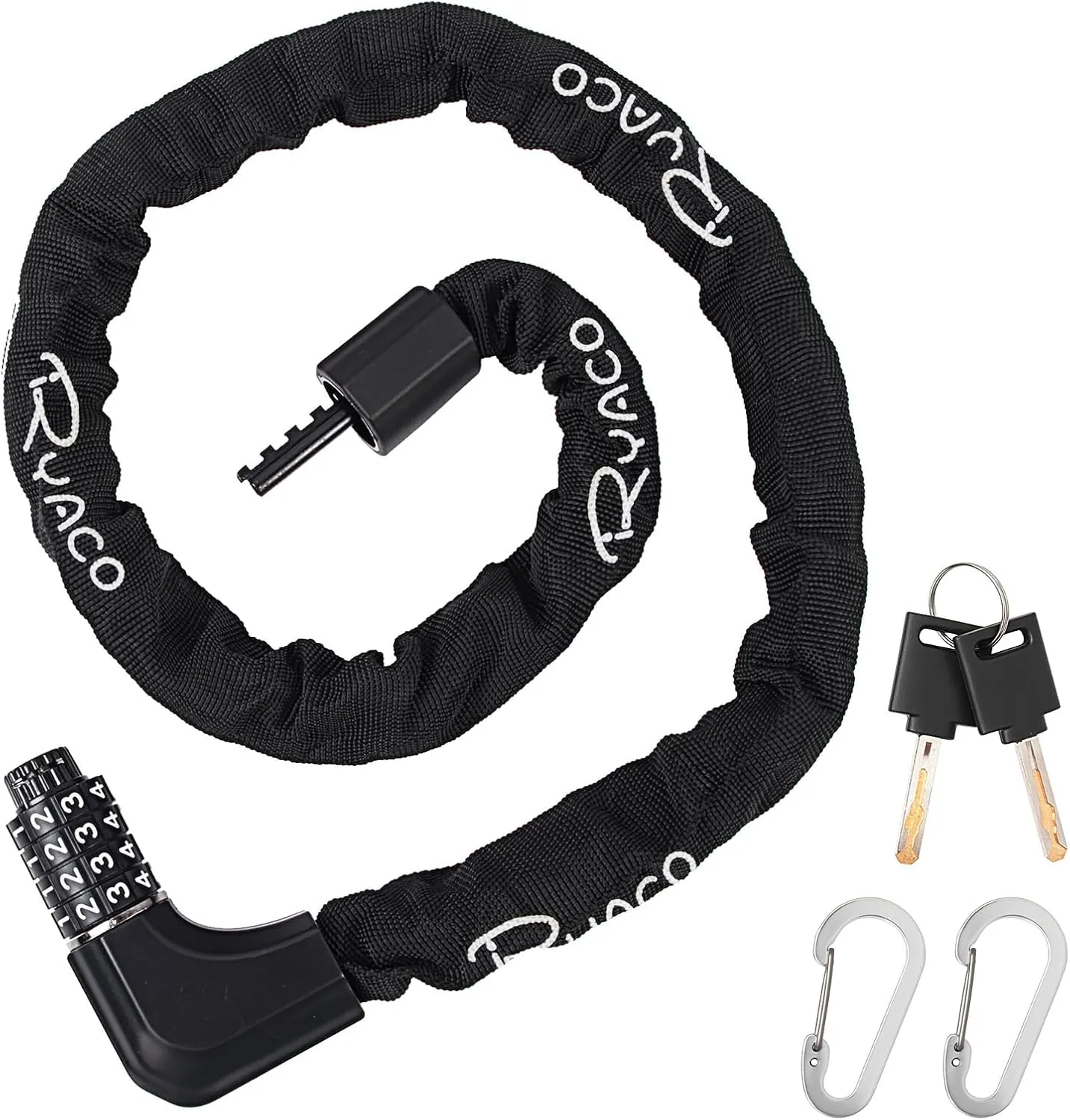 RYACO Bike Chain Lock, Bike Lock with 2 Ways to Unlock,4 Digit Combination Heavy Duty Anti-theft Bicycle Lock with 2 Keys and Carabiner, 3.2Ft High Security Bike Motorcycle Gate Door and Scooter Locks