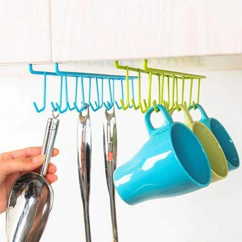 Rynx | 2Pc 12 Hook Iron Hanging Pot Holder Pan Cup Holder Kitchen Storage Utility Cookware Hook Rack Holder Towel Holder Organizer