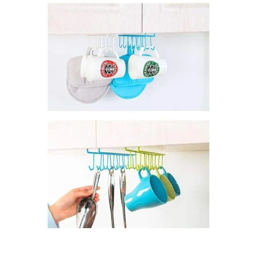 Rynx | 2Pc 12 Hook Iron Hanging Pot Holder Pan Cup Holder Kitchen Storage Utility Cookware Hook Rack Holder Towel Holder Organizer