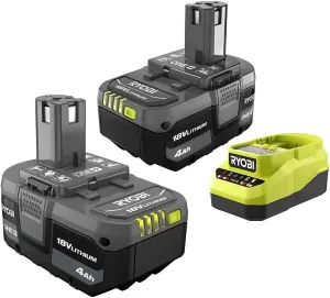 Ryobi ONE  18V Lithium-Ion 4.0 Ah Battery (2-Pack) and Charger Kit, 1 (PSK006)