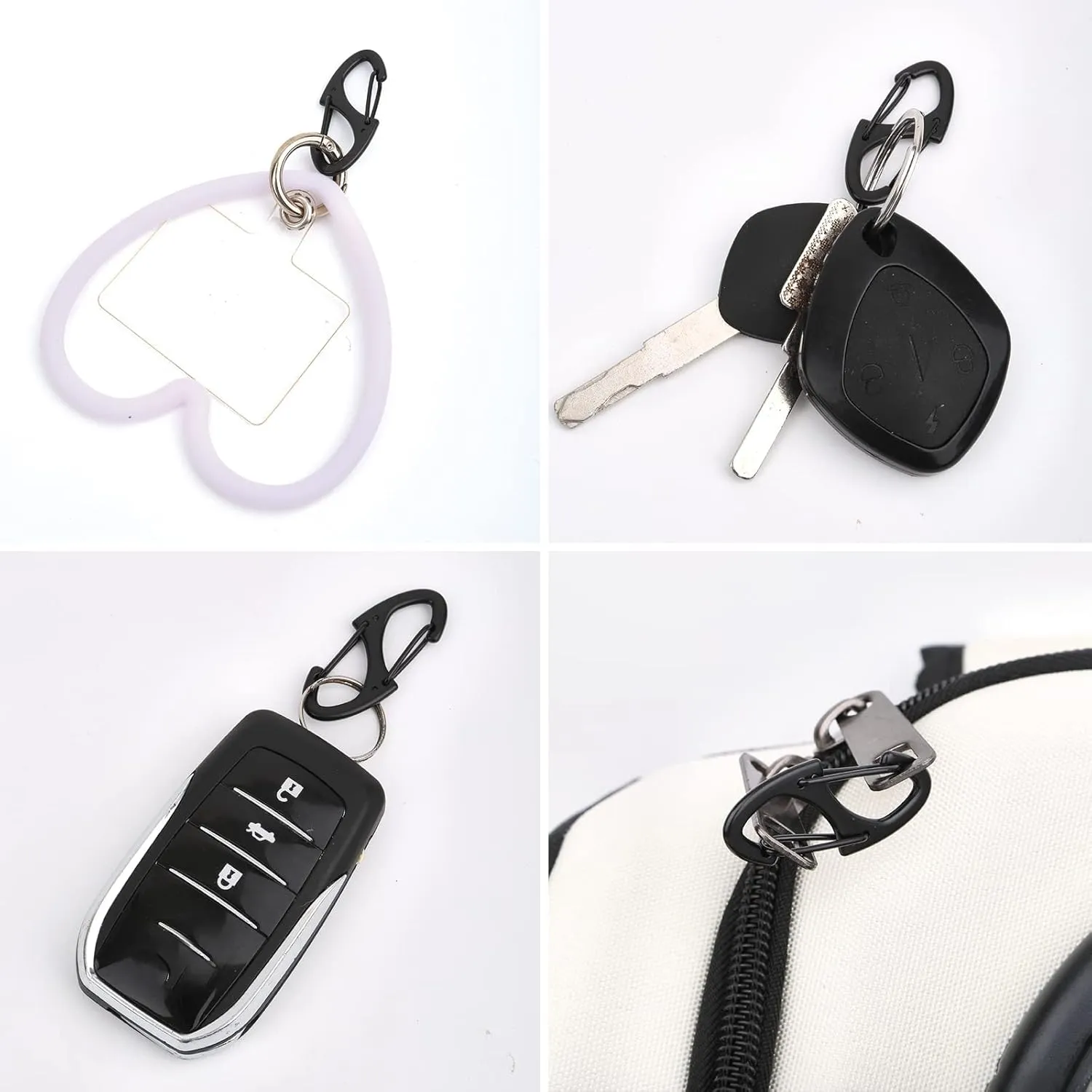 S Shaped Double Carabiner Keychain 1.6 Inch Dual Gate Binder Carabiner Ideal for Camping Traveling(Black, Silver,Dark Grey)