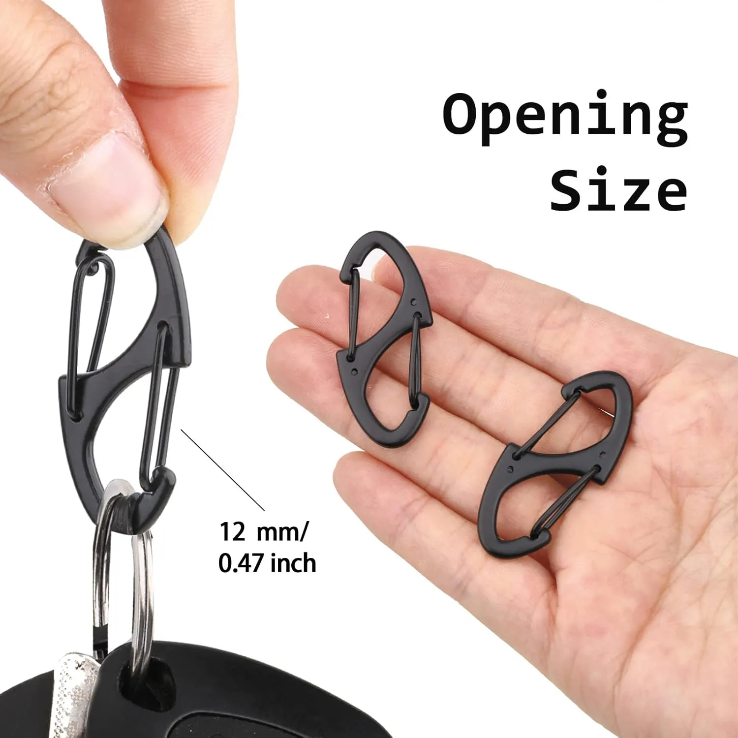 S Shaped Double Carabiner Keychain 1.6 Inch Dual Gate Binder Carabiner Ideal for Camping Traveling(Black, Silver,Dark Grey)