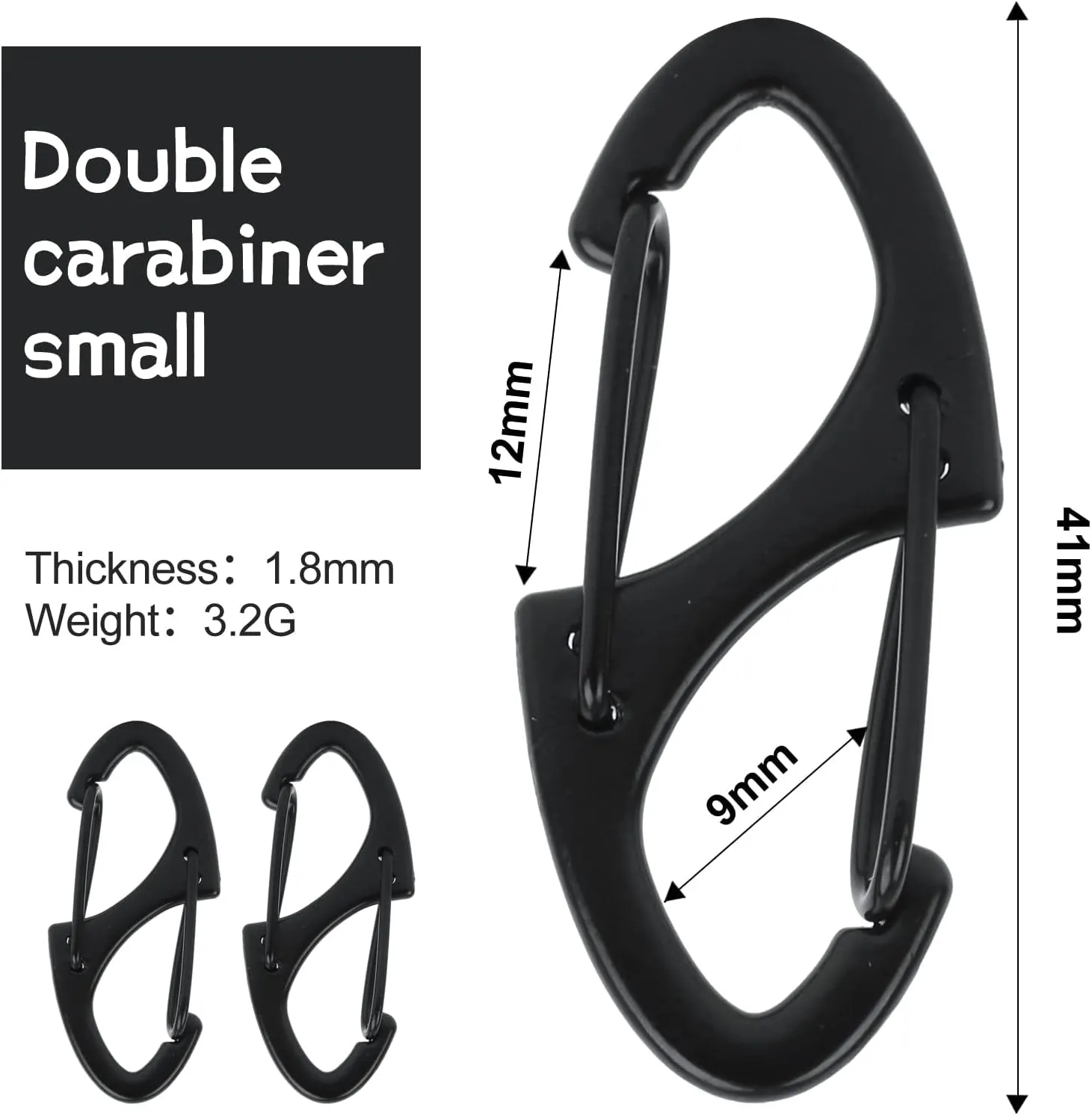 S Shaped Double Carabiner Keychain 1.6 Inch Dual Gate Binder Carabiner Ideal for Camping Traveling(Black, Silver,Dark Grey)