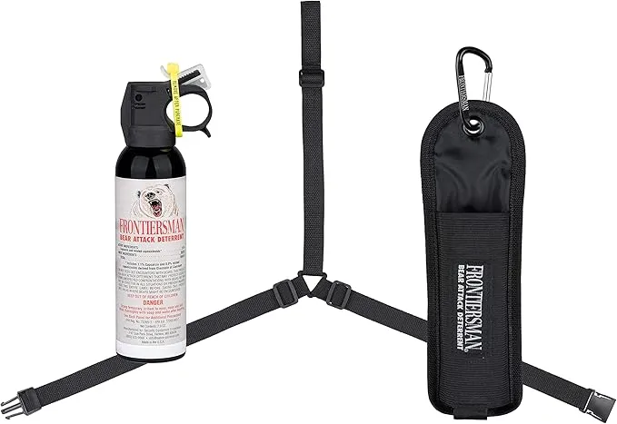 SABRE Frontiersman 7.9 fl oz. Bear Spray, Maximum Strength 2.0% Major Capsaicinoids, Powerful 30 ft. Range Bear Deterrent, Outdoor Camping & Hiking Protection, Quick Draw Holster & Multipack Options