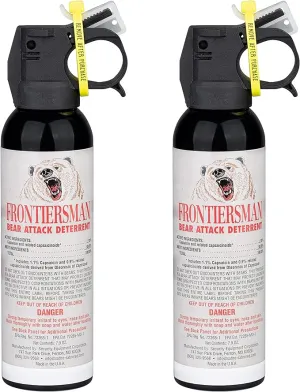 SABRE Frontiersman 7.9 fl oz. Bear Spray, Maximum Strength 2.0% Major Capsaicinoids, Powerful 30 ft. Range Bear Deterrent, Outdoor Camping & Hiking Protection, Quick Draw Holster & Multipack Options