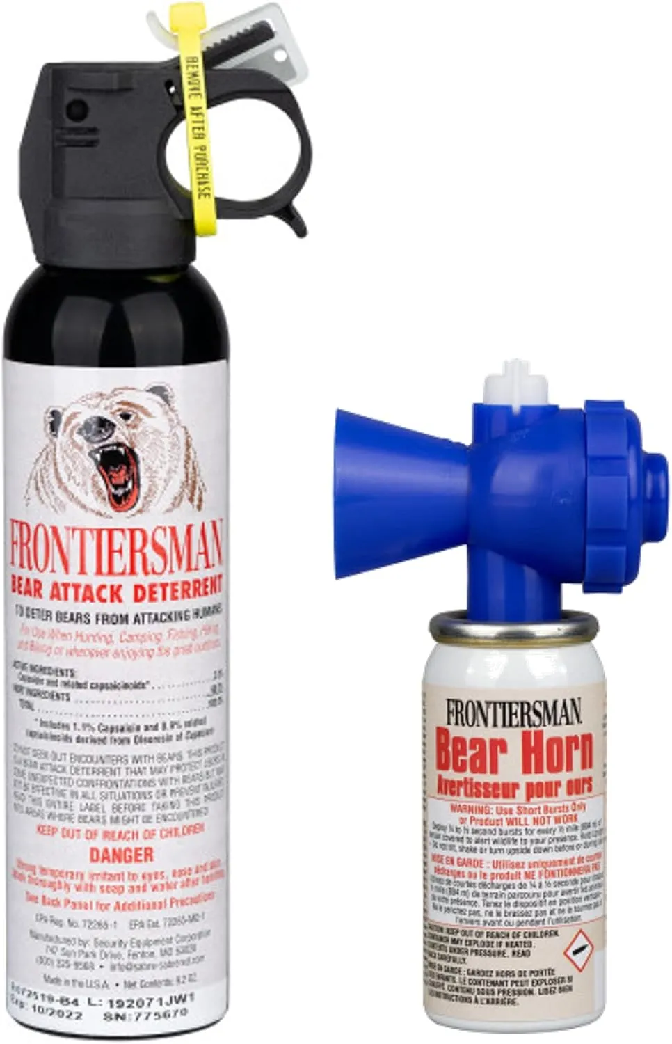SABRE Frontiersman 9.2 fl oz. Bear Spray, Maximum Strength 2.0% Major Capsaicinoids, Powerful 35 ft. Range Bear Deterrent and Bear Horn with Locking Top
