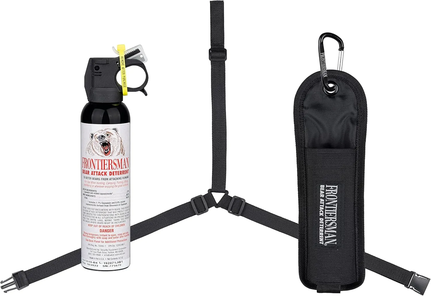 SABRE Frontiersman 9.2 fl oz. Bear Spray, Maximum Strength 2.0% Major Capsaicinoids, Powerful 35 ft. Range Bear Deterrent, Outdoor Camping & Hiking Protection, Quick Draw Holster & Multipack Options