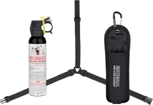 SABRE Frontiersman 9.2 fl oz. Bear Spray, Maximum Strength 2.0% Major Capsaicinoids, Powerful 35 ft. Range Bear Deterrent, Outdoor Camping & Hiking Protection, Quick Draw Holster & Multipack Options