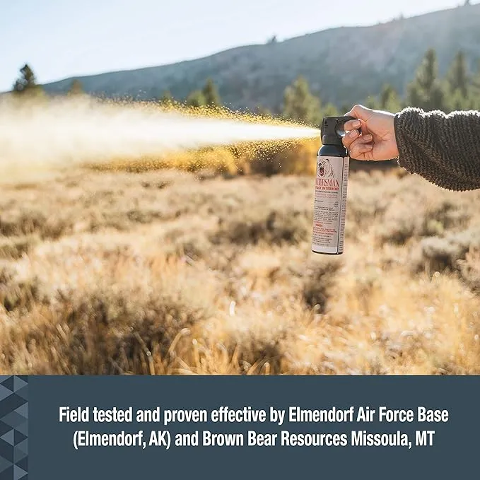SABRE Frontiersman 9.2 fl oz. Bear Spray, Maximum Strength 2.0% Major Capsaicinoids, Powerful 35 ft. Range Bear Deterrent, Outdoor Camping & Hiking Protection, Quick Draw Holster & Multipack Options