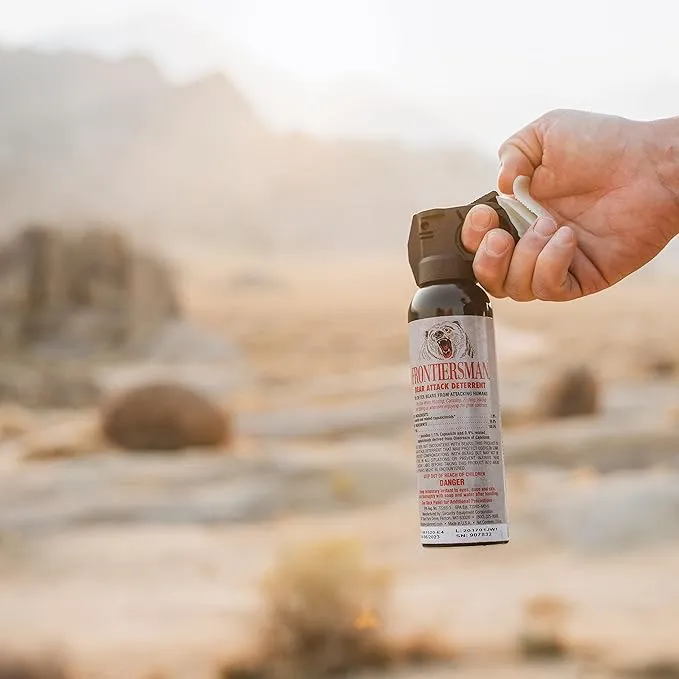 SABRE Frontiersman 9.2 fl oz. Bear Spray, Maximum Strength 2.0% Major Capsaicinoids, Powerful 35 ft. Range Bear Deterrent, Outdoor Camping & Hiking Protection, Quick Draw Holster & Multipack Options