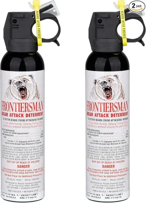 SABRE Frontiersman 9.2 fl oz. Bear Spray, Maximum Strength 2.0% Major Capsaicinoids, Powerful 35 ft. Range Bear Deterrent, Outdoor Camping & Hiking Protection, Quick Draw Holster & Multipack Options