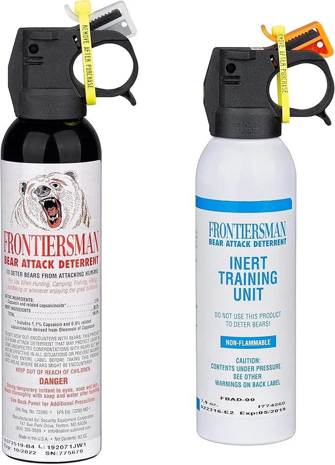 SABRE Frontiersman 9.2 fl oz. Bear Spray, Maximum Strength 2.0% Major Capsaicinoids, Powerful 35 ft. Range Bear Deterrent, Outdoor Camping & Hiking Protection, Quick Draw Holster & Multipack Options