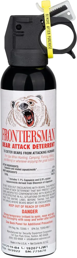SABRE Frontiersman Bear Spray 9.2 oz (Holster Options & Multi-Pack Options) — Maximum Strength, Maximum Range & Greatest Protective Barrier Per Burst! — Effective Against All Types of Bears