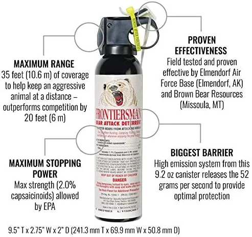 SABRE Frontiersman Bear Spray 9.2 oz (Holster Options & Multi-Pack Options) — Maximum Strength, Maximum Range & Greatest Protective Barrier Per Burst! — Effective Against All Types of Bears