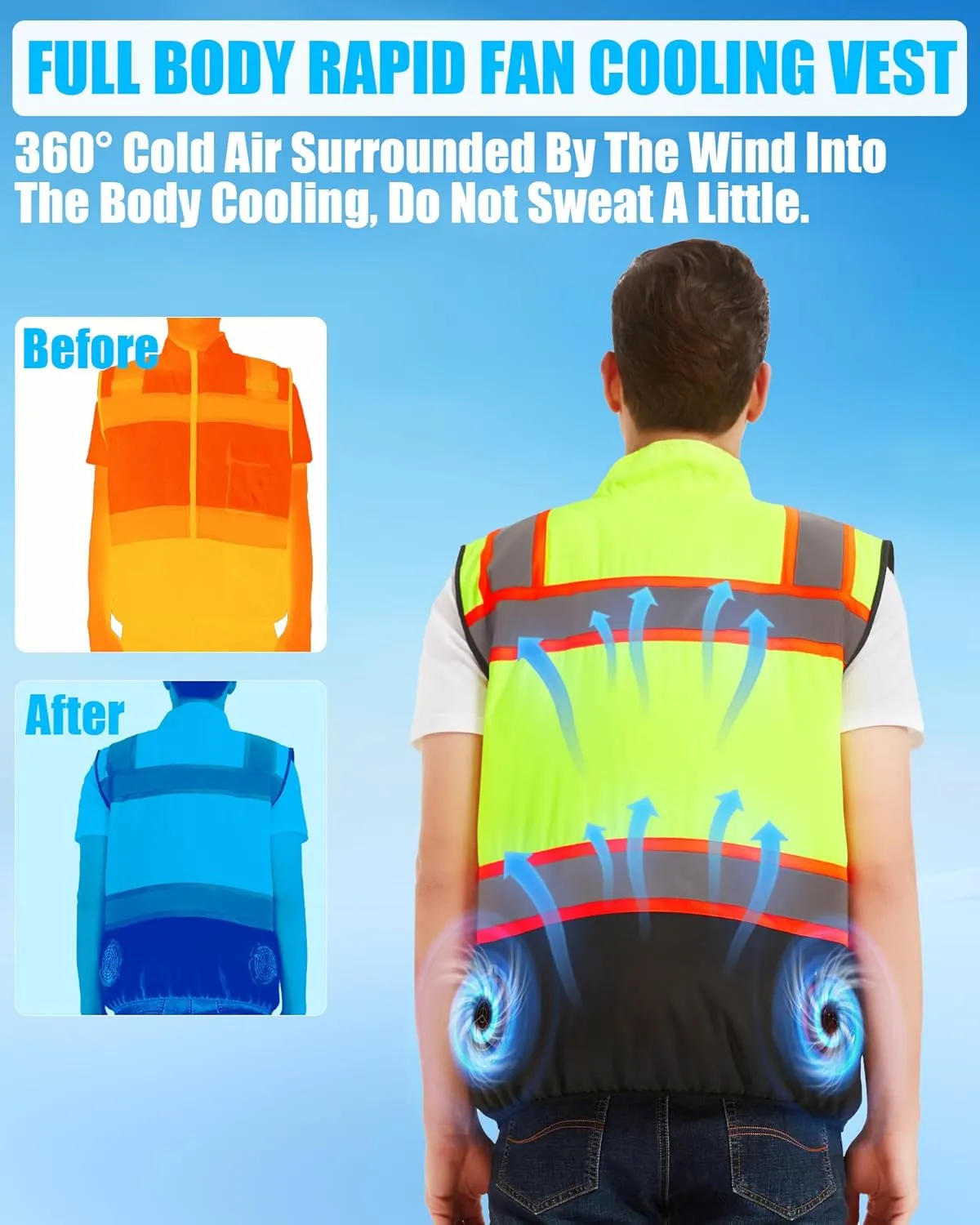 Safety Cooling Vest Jacket with 2 Fans - Men and Women 21V Air Conditioner Reflective Vests, With 20000mAh Battery