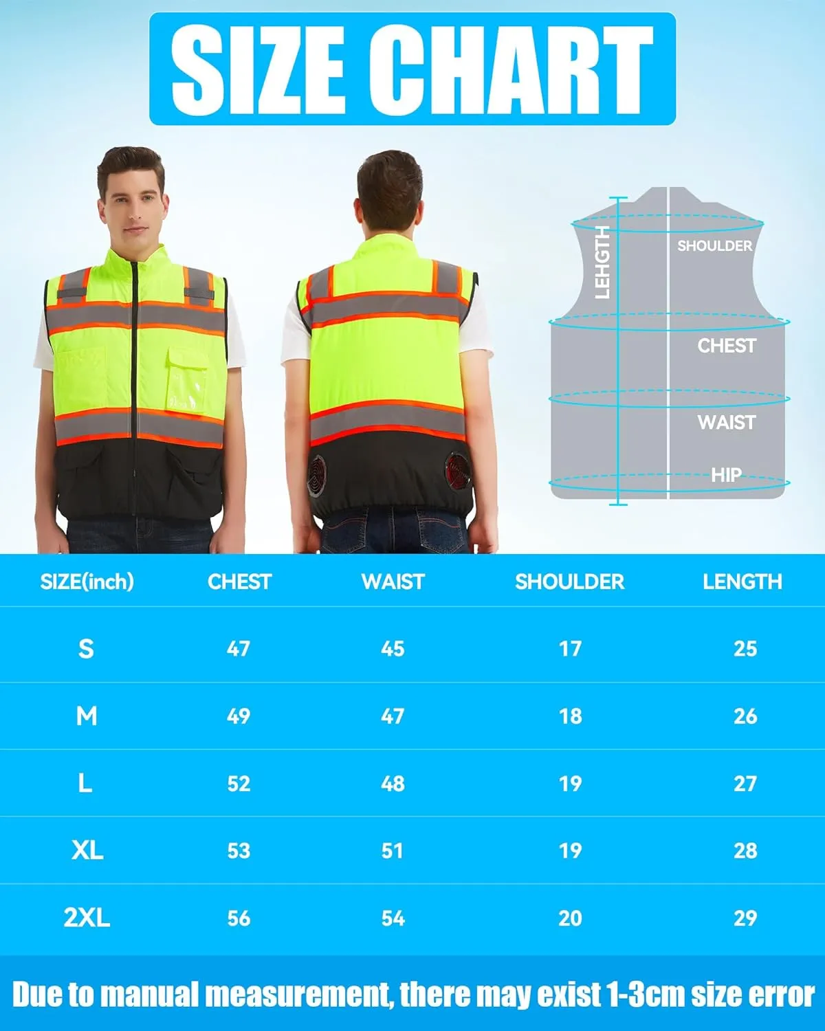 Safety Cooling Vest Jacket with 2 Fans - Men and Women 21V Air Conditioner Reflective Vests, With 20000mAh Battery