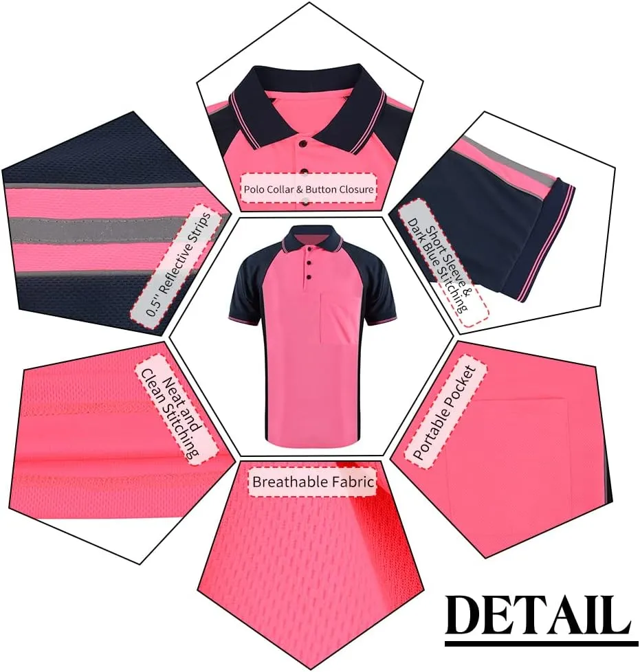 Safety Shirt High Visibility Short Long Sleeve Reflective Polo Shirts, Work T Shirts for Men Construction